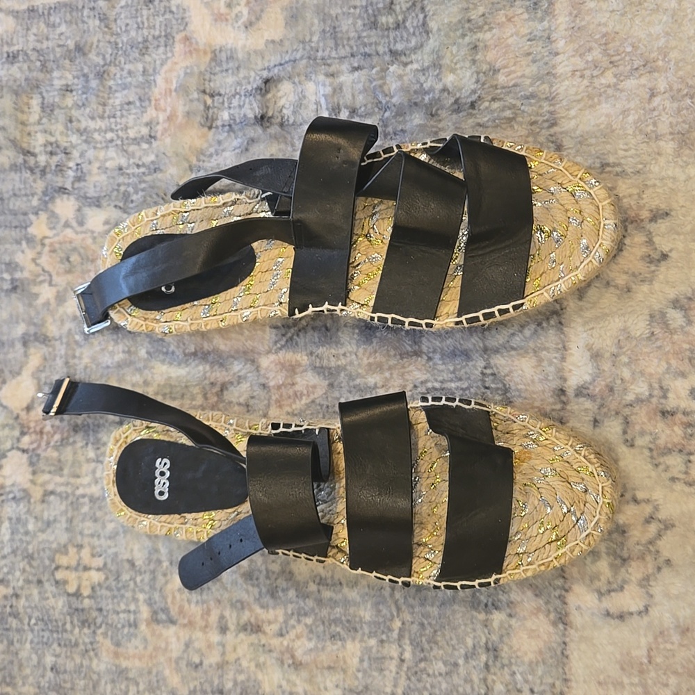 Asos Black Faux Leather Espadrille Sandal Sz 7 - Picture 6 of 7
